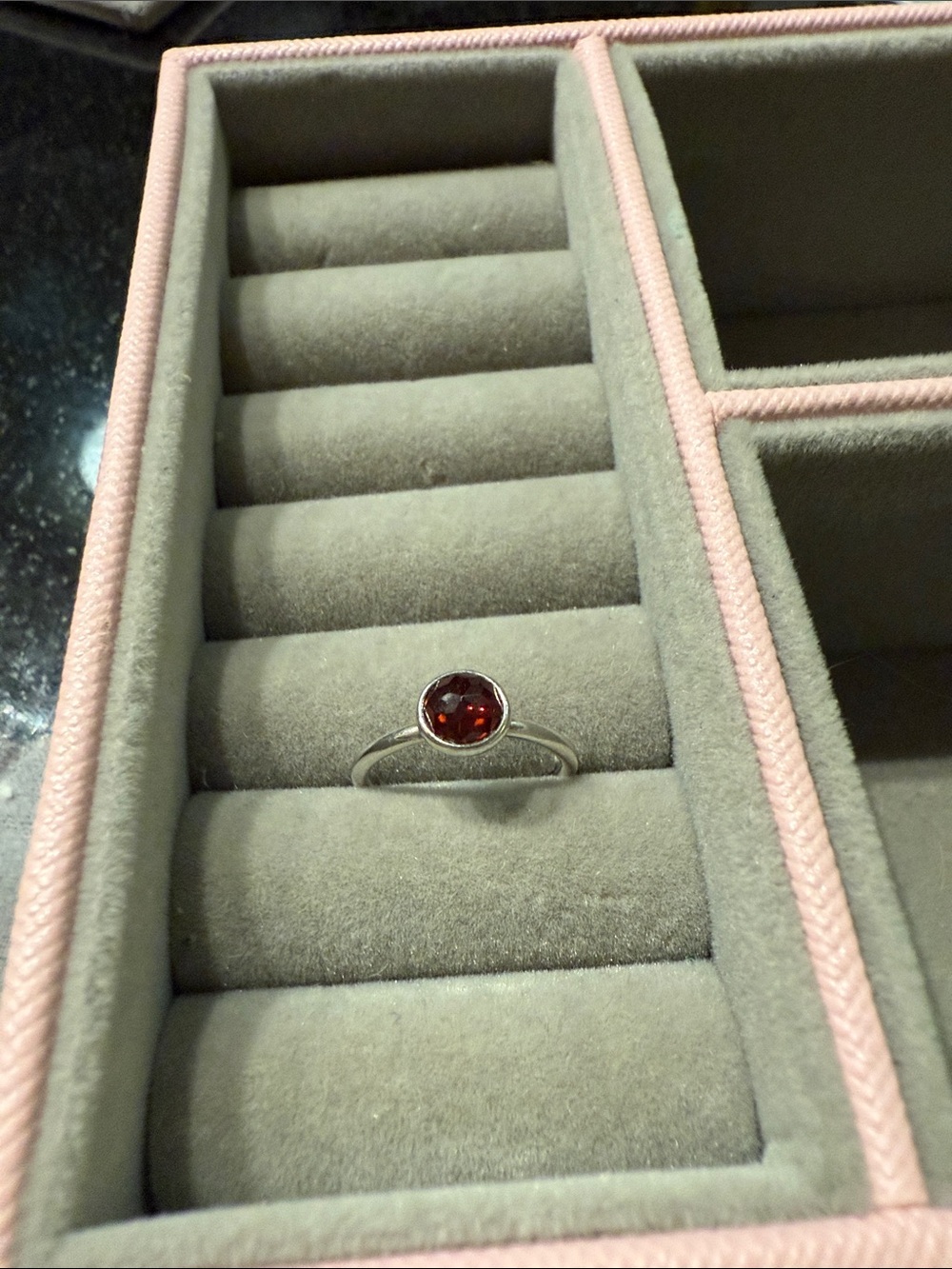 Pandora Sterling Silver Garnet Bezel Ring - Deep Red Stone (July ruby birthston)